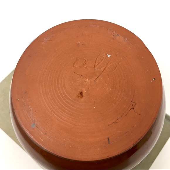 Hand Thrown Earthenware Ceramic Red Black Rimmed Bowl Cachepot Vase Planter - Picture 6 of 16